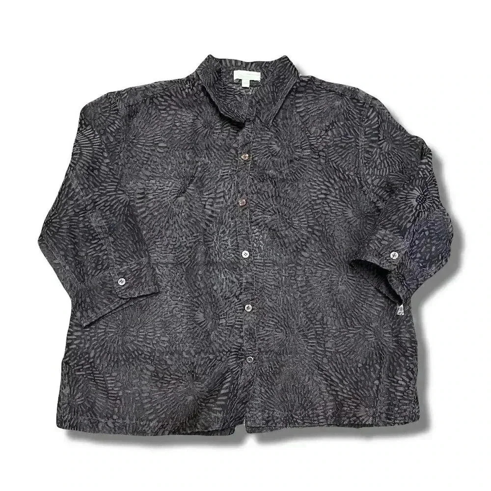 🌟Choices Women's XL Brown Sheer Button-Up Blouse Long Sleeve Casual Fall🌟